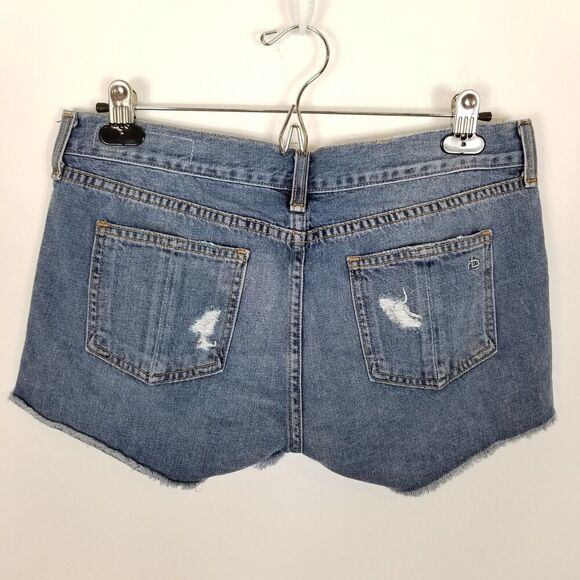RAG & BONE Women Midrise Destroyed Denim Shorts Size 26 Blue Cut Off - Picture 2 of 5